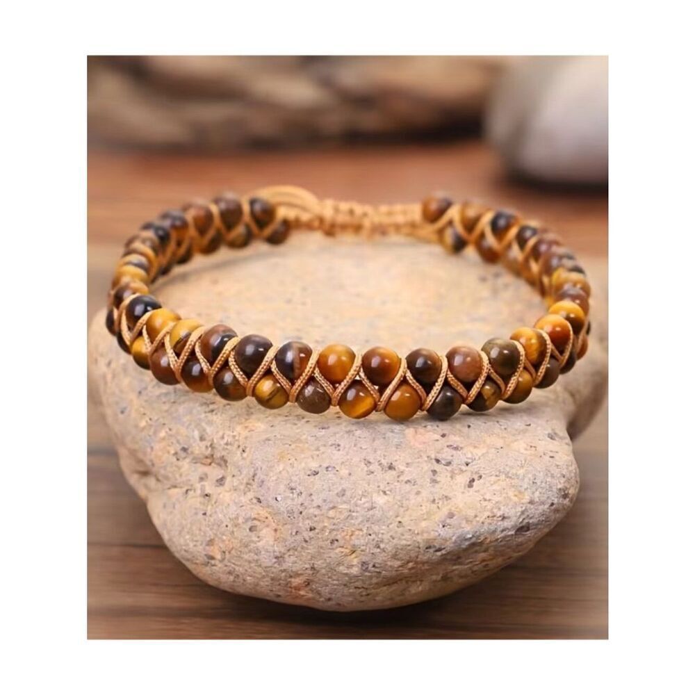Double Layer Tiger Eye Beaded Bracelet Unisex Vintage Bohemian Style Handcrafted